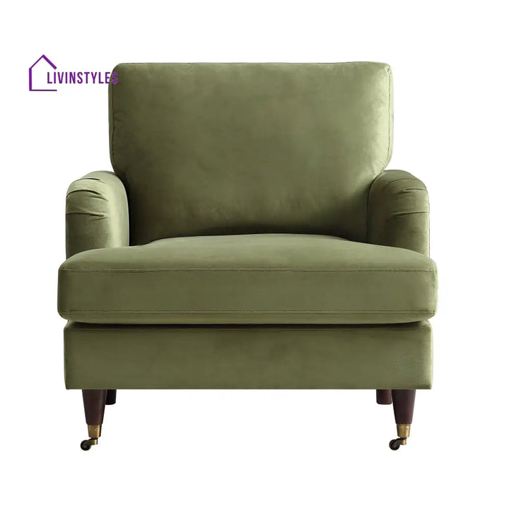Brigette Olive Green Velvet Armchair with Antique Brass Castor Legs Armchairs