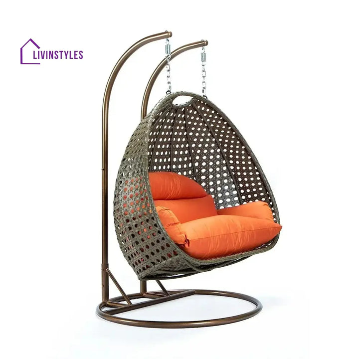 Fang Double Seater Hanging Swing Chair (Dark Brown/Orange) Swing