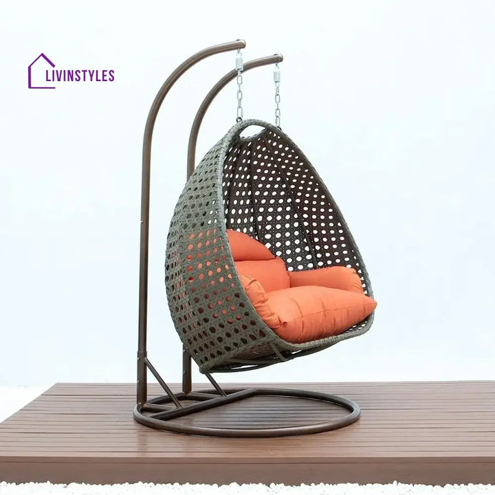 Fang Double Seater Hanging Swing Chair (Dark Brown/Orange) Swing