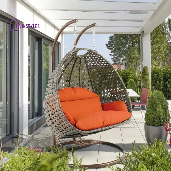 Fang Double Seater Hanging Swing Chair (Dark Brown/Orange) Swing