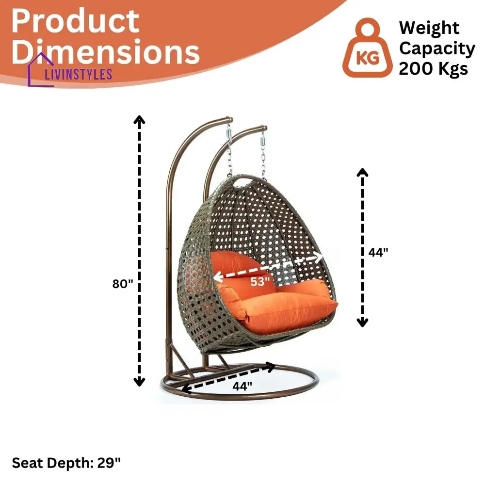Fang Double Seater Hanging Swing Chair (Dark Brown/Orange) Swing