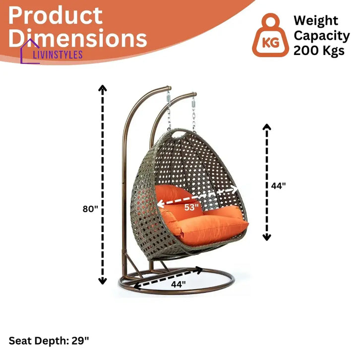 Fang Double Seater Hanging Swing Chair (Dark Brown/Orange) Swing