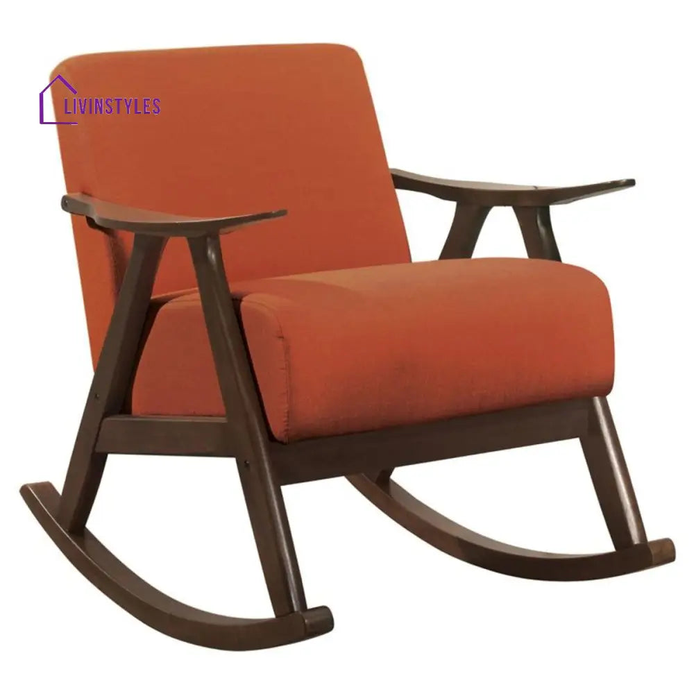 Fanish Fabric Rocking Chair In Dark Walnut & Orange Orange