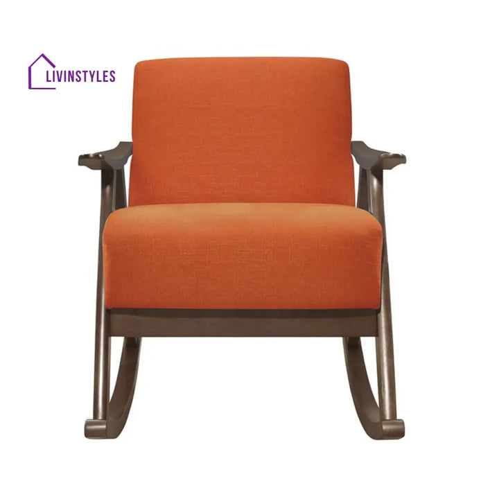 Fanish Fabric Rocking Chair In Dark Walnut & Orange