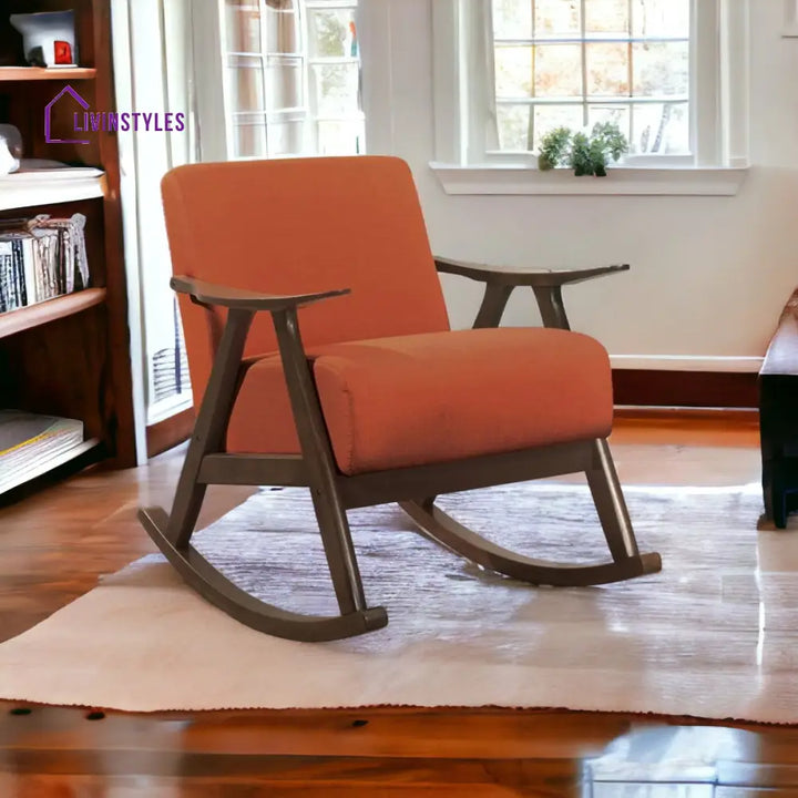 Fanish Fabric Rocking Chair In Dark Walnut & Orange
