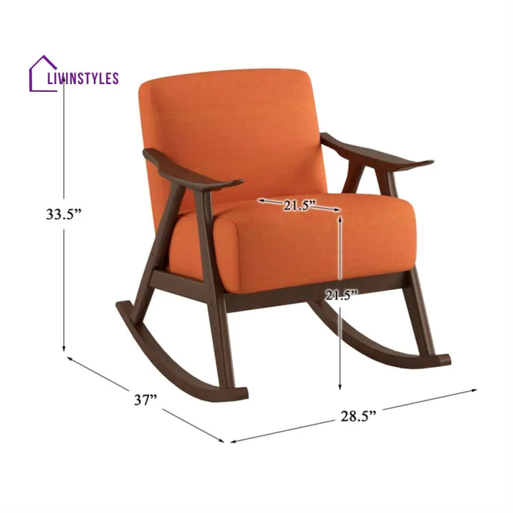 Fanish Fabric Rocking Chair In Dark Walnut & Orange