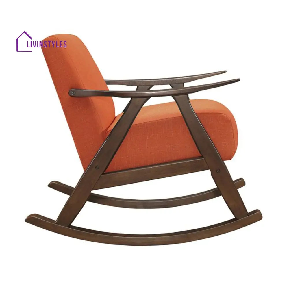 Fanish Fabric Rocking Chair In Dark Walnut & Orange