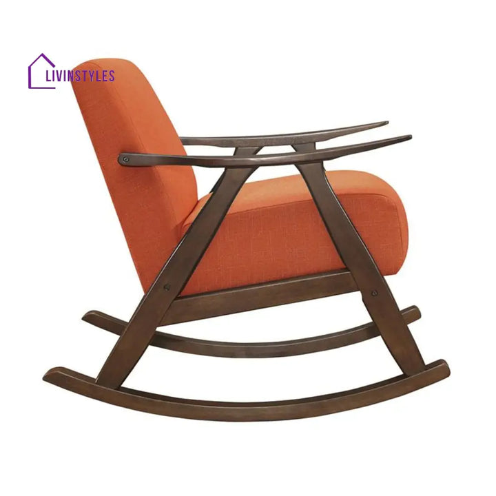Fanish Fabric Rocking Chair In Dark Walnut & Orange