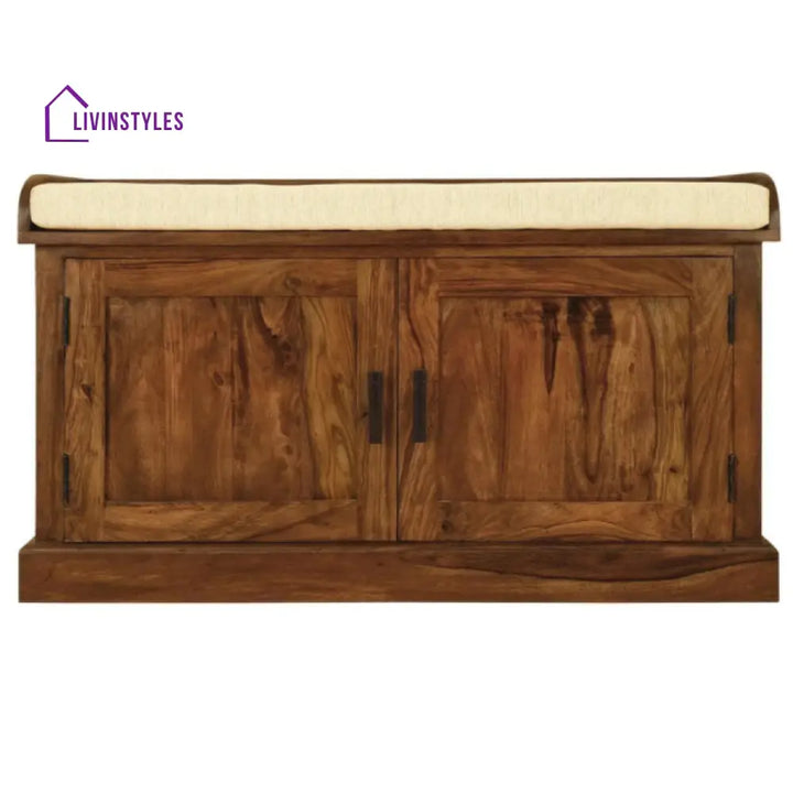 Fanish Sheesham Wood Shoe Rack 2 Doors and 2 Shelves with Seating