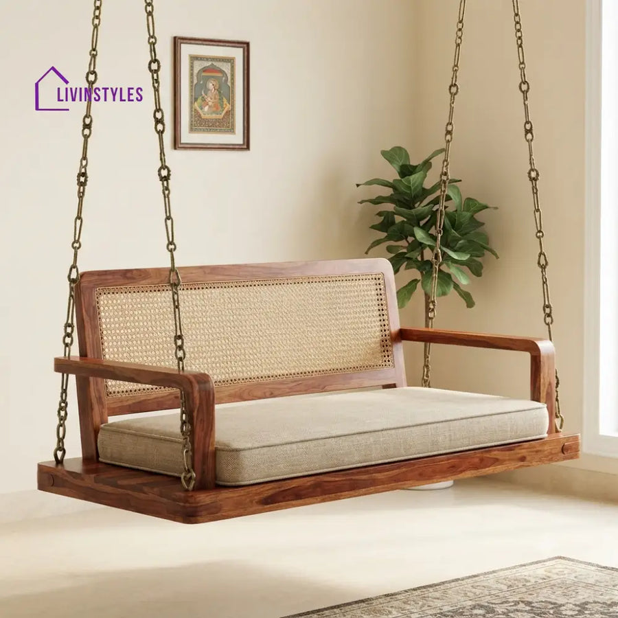 Fanny 2 Seater Wooden Swing for Home | Wooden Jhula for home