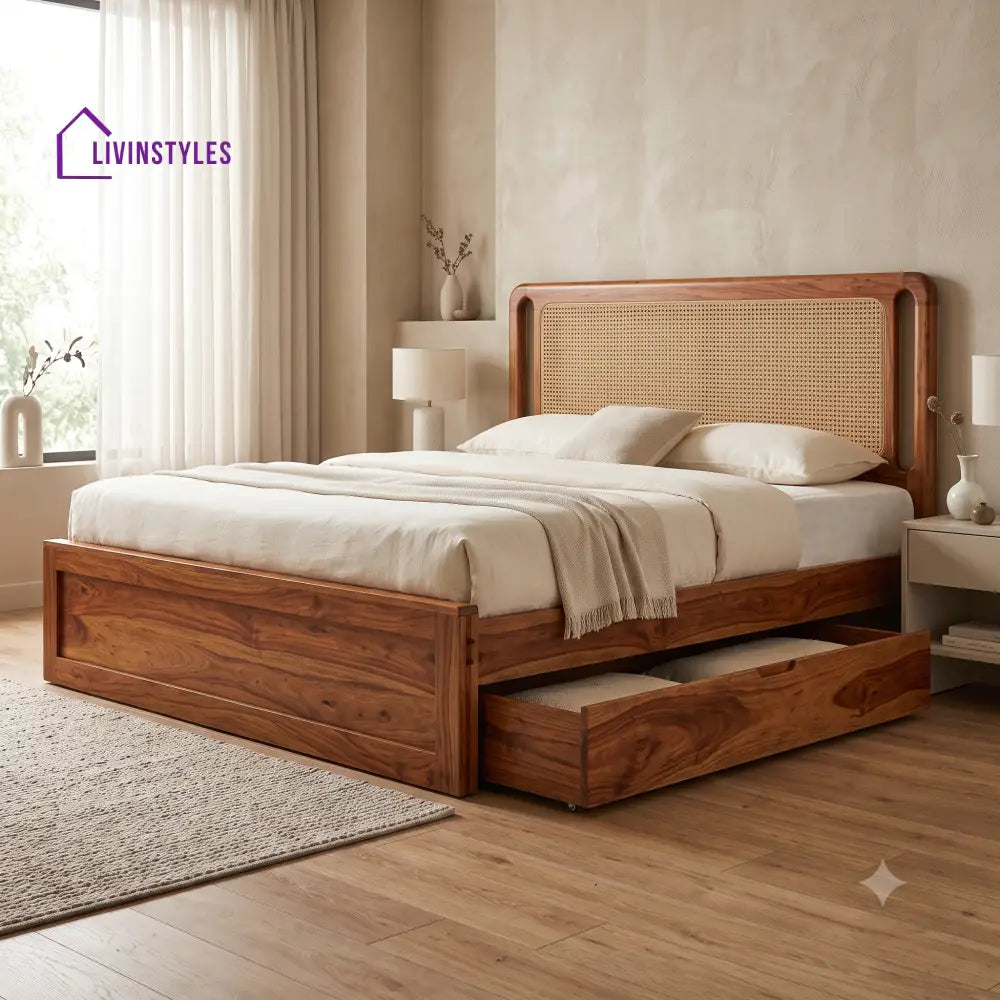 Fanny Premium Wooden Bed with Drawer Storage | King Size Bed & Queen Size Bed Online