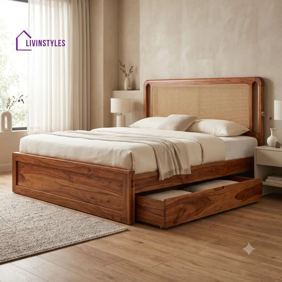 Fanny Premium Wooden Bed with Drawer Storage | King Size Bed & Queen Size Bed Online