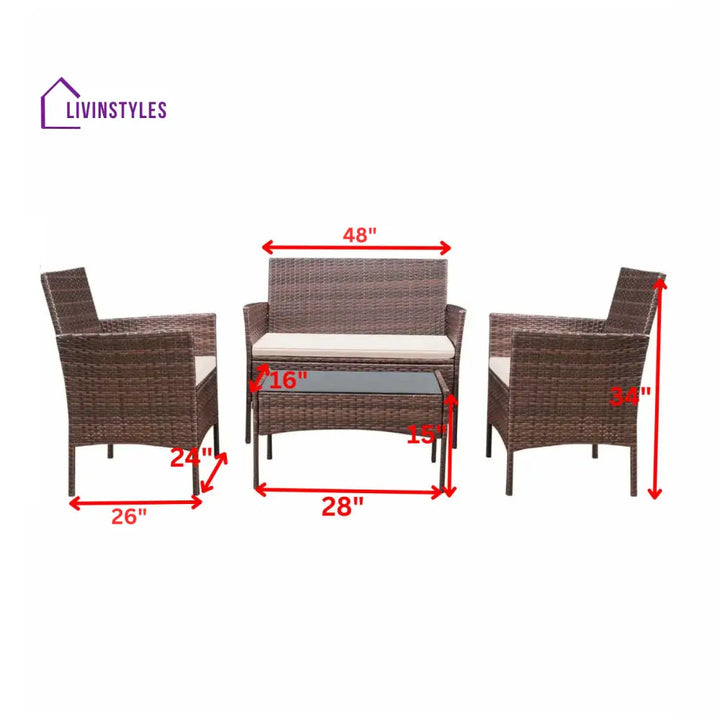 Faus Outdoor Sofa Set 2 Seater 2 Single seater and 1 Center Table (Brown + White) - Sofa Sets