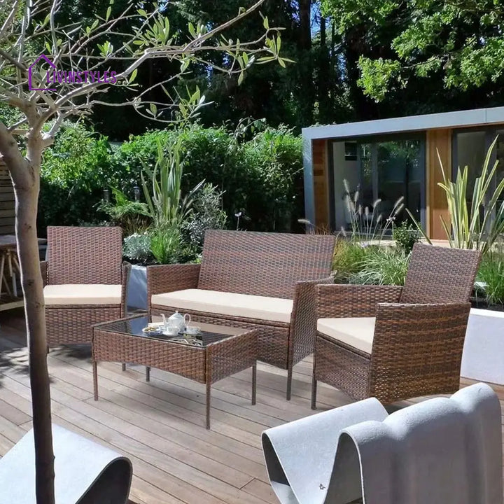 Faus Outdoor Sofa Set 2 Seater 2 Single seater and 1 Center Table (Brown + White) - Sofa Sets