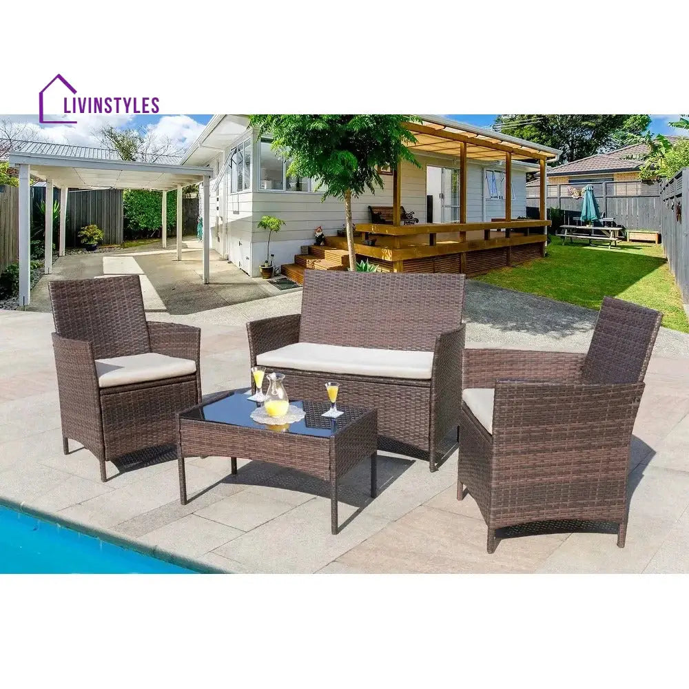Faus Outdoor Sofa Set 2 Seater 2 Single seater and 1 Center Table (Brown + White) - Sofa Sets