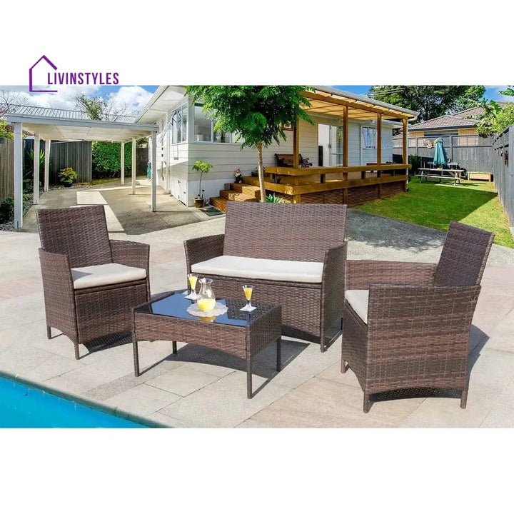 Faus Outdoor Sofa Set 2 Seater 2 Single seater and 1 Center Table (Brown + White) - Sofa Sets
