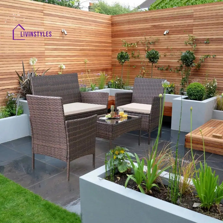 Faus Outdoor Sofa Set 2 Seater 2 Single seater and 1 Center Table (Brown + White) - Sofa Sets