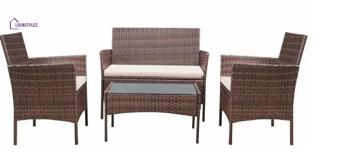Faus Outdoor Sofa Set 2 Seater 2 Single seater and 1 Center Table (Brown + White) - Sofa Sets