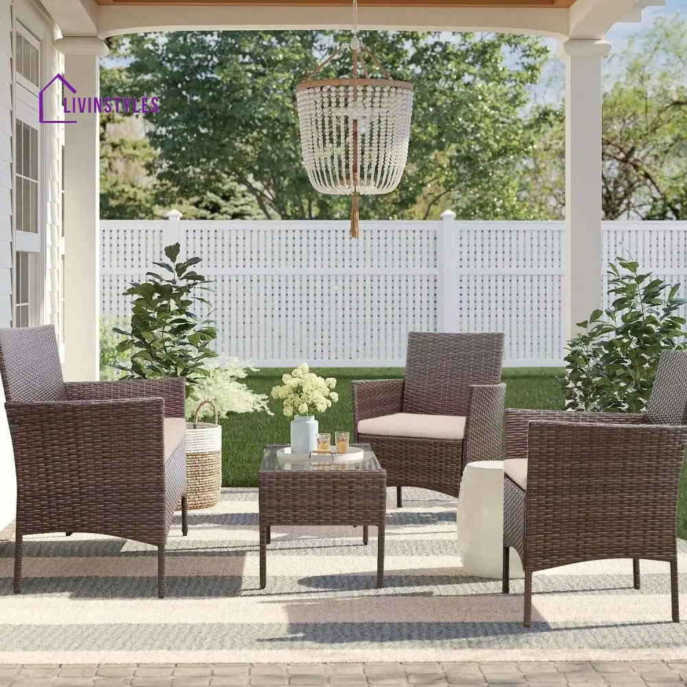 Faus Outdoor Sofa Set 2 Seater 2 Single seater and 1 Center Table (Brown + White) - Sofa Sets