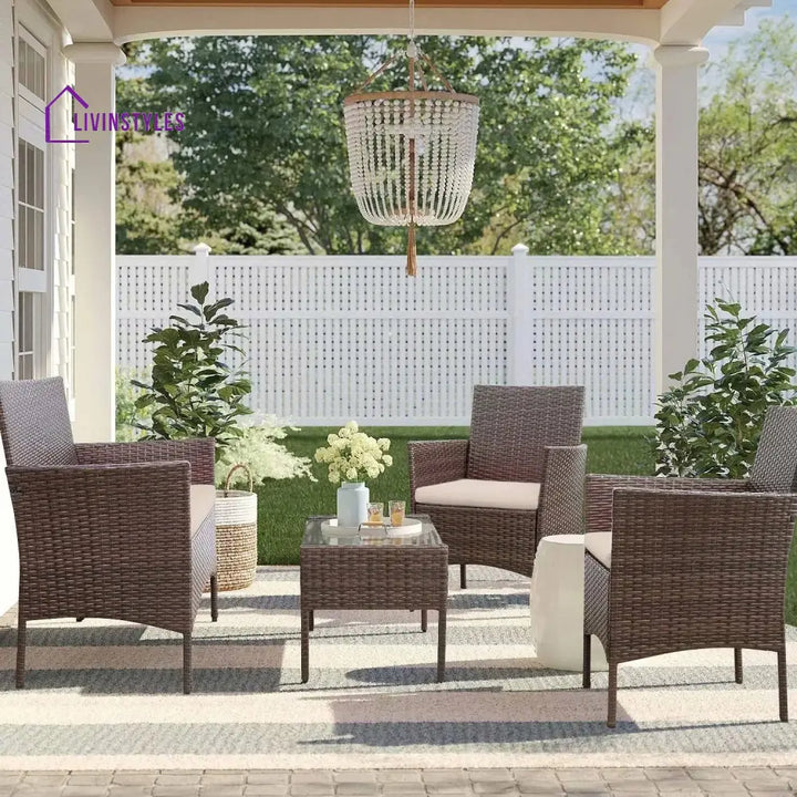 Faus Outdoor Sofa Set 2 Seater 2 Single seater and 1 Center Table (Brown + White) - Sofa Sets