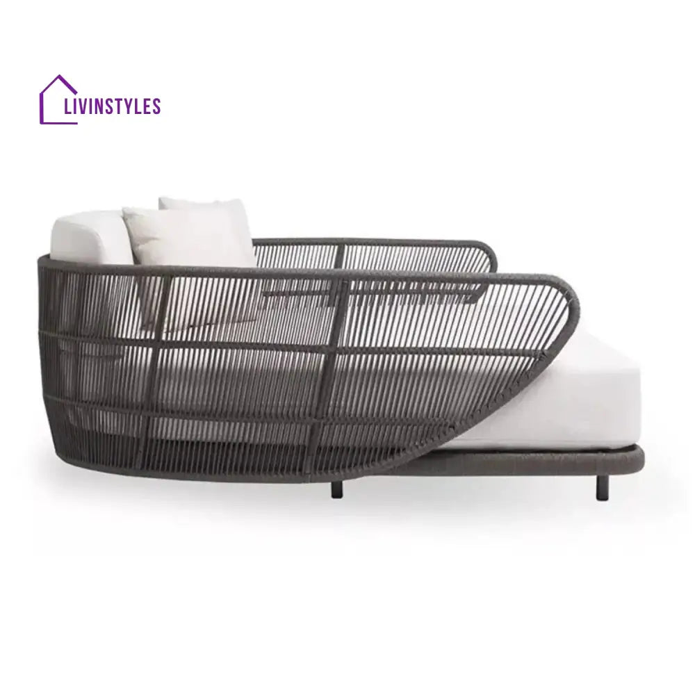 Faustina Outdoor Grey Rope Patio Daybed With Off-White Cushion - Daybed
