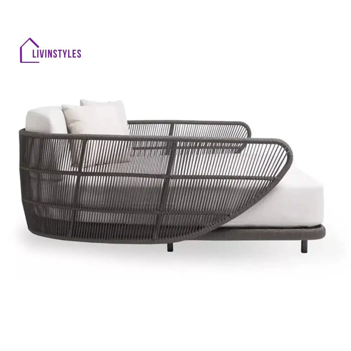 Faustina Outdoor Grey Rope Patio Daybed With Off-White Cushion - Daybed