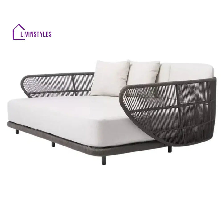 Faustina Outdoor Grey Rope Patio Daybed With Off-White Cushion - Daybed