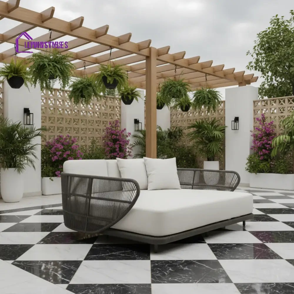 Faustina Outdoor Grey Rope Patio Daybed With Off-White Cushion - Daybed