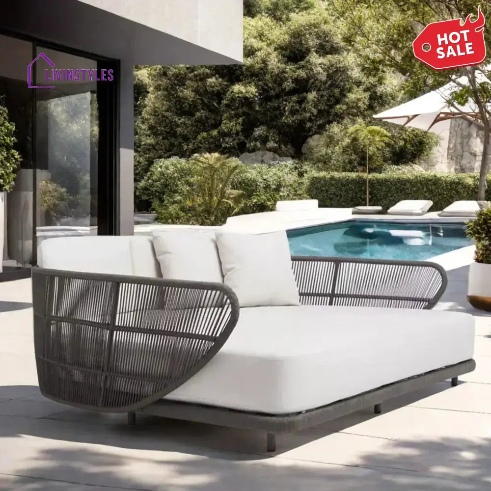 Faustina Outdoor Grey Rope Patio Daybed With Off-White Cushion - Daybed