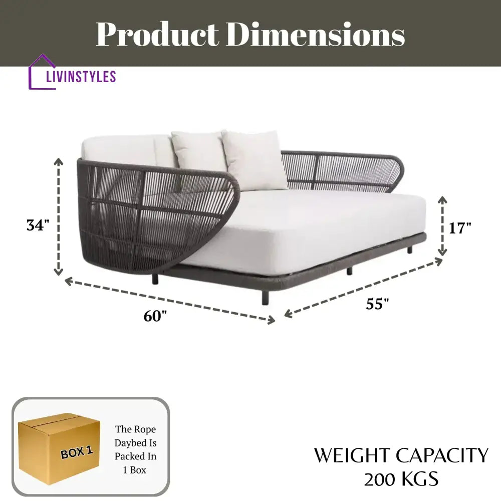 Faustina Outdoor Grey Rope Patio Daybed With Off-White Cushion - Daybed