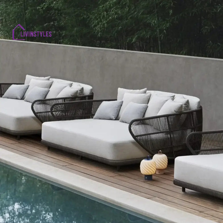Faustina Outdoor Grey Rope Patio Daybed With Off-White Cushion - Daybed