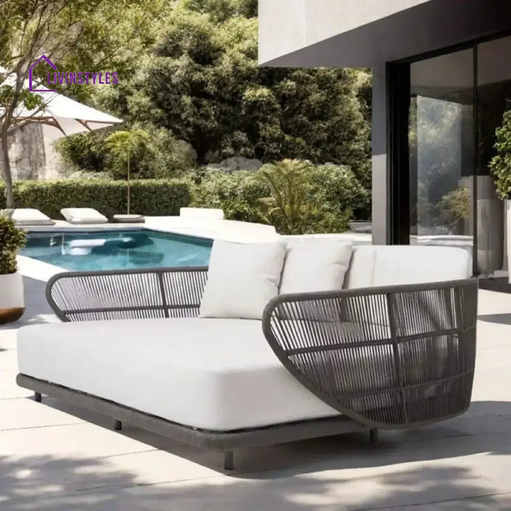 Faustina Outdoor Grey Rope Patio Daybed With Off-White Cushion - Daybed