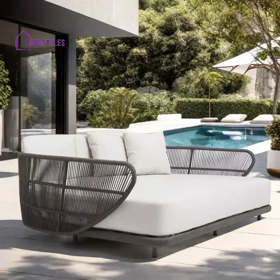 Faustina Outdoor Grey Rope Patio Daybed With Off-White Cushion - Daybed