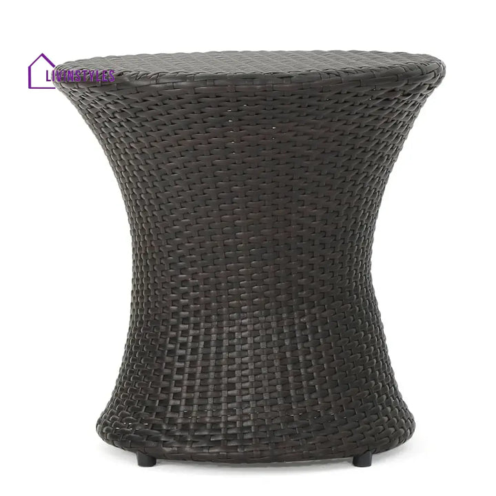 Faustine Outdoor Wicker Round Patio End Table - Table