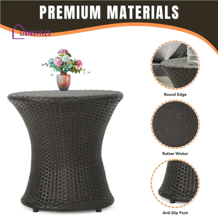 Faustine Outdoor Wicker Round Patio End Table - Table