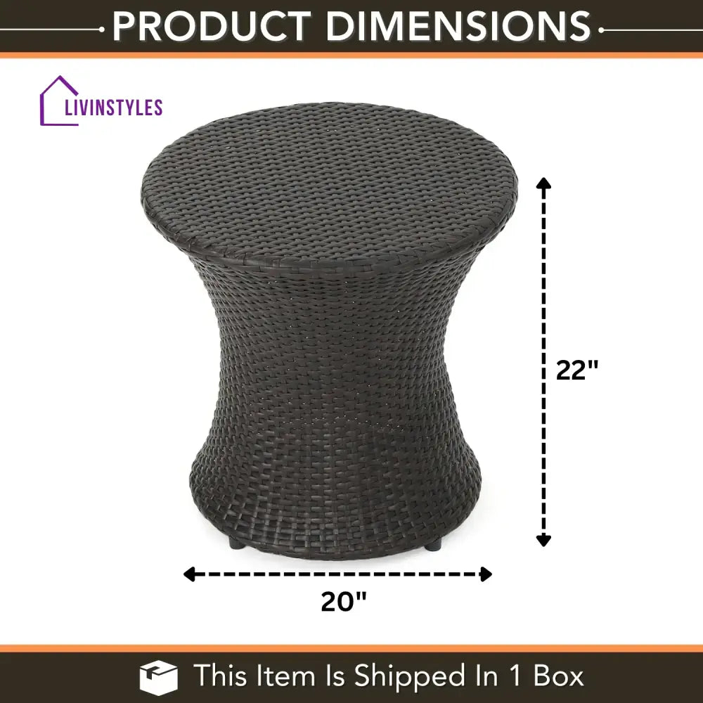 Faustine Outdoor Wicker Round Patio End Table - Table