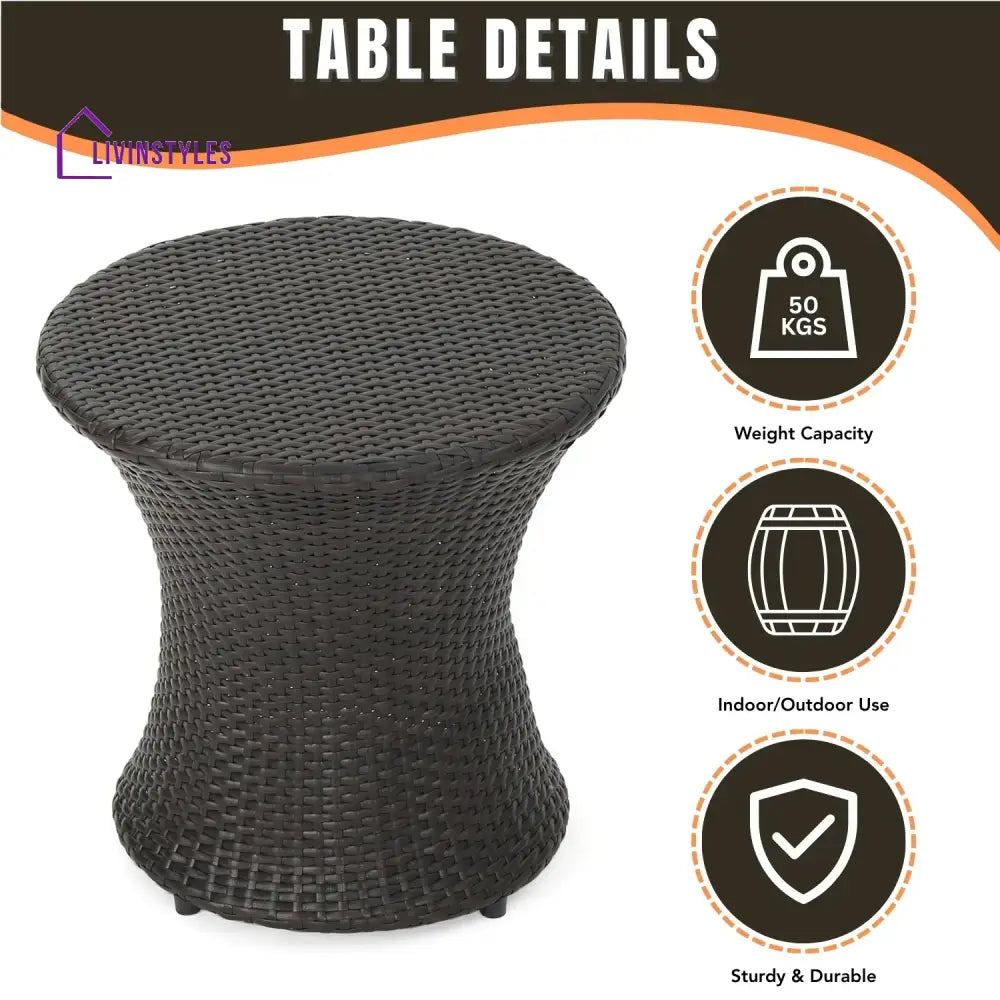 Faustine Outdoor Wicker Round Patio End Table - Table