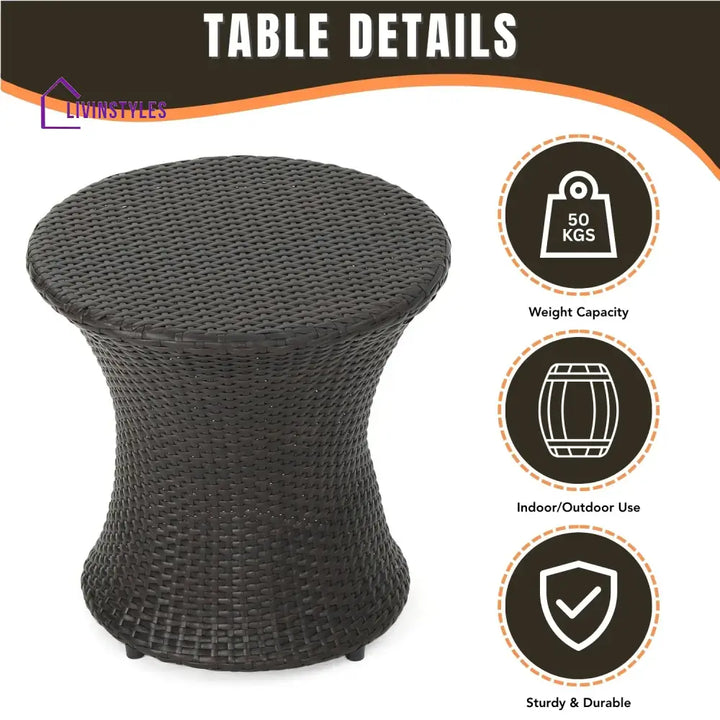 Faustine Outdoor Wicker Round Patio End Table - Table