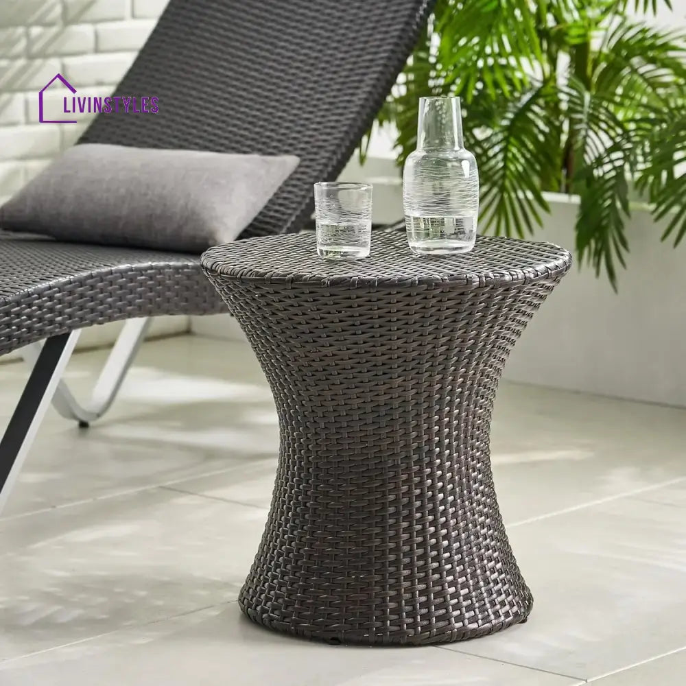 Faustine Outdoor Wicker Round Patio End Table - Table