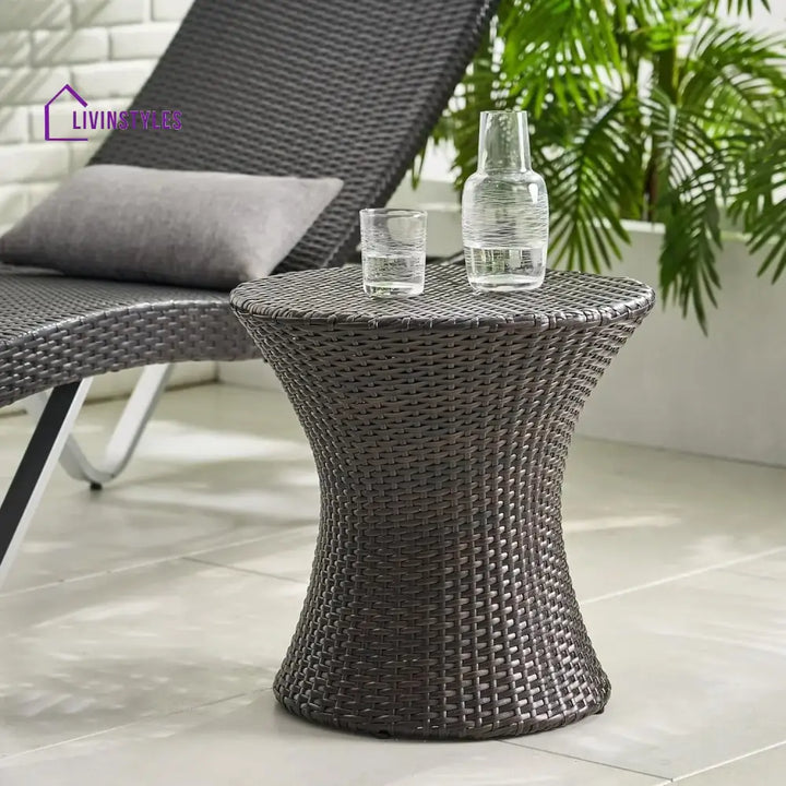 Faustine Outdoor Wicker Round Patio End Table - Table