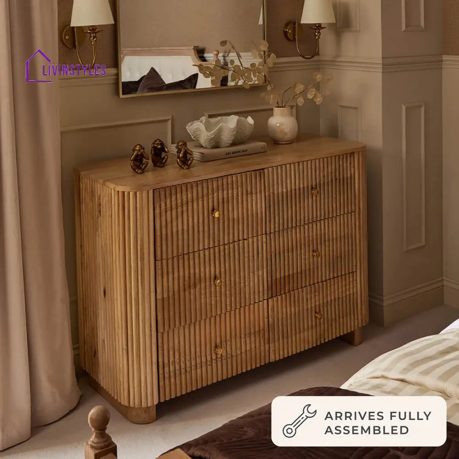 Faustino Mango Wood 6 Drawer Chest - Natural Chest of Drawers