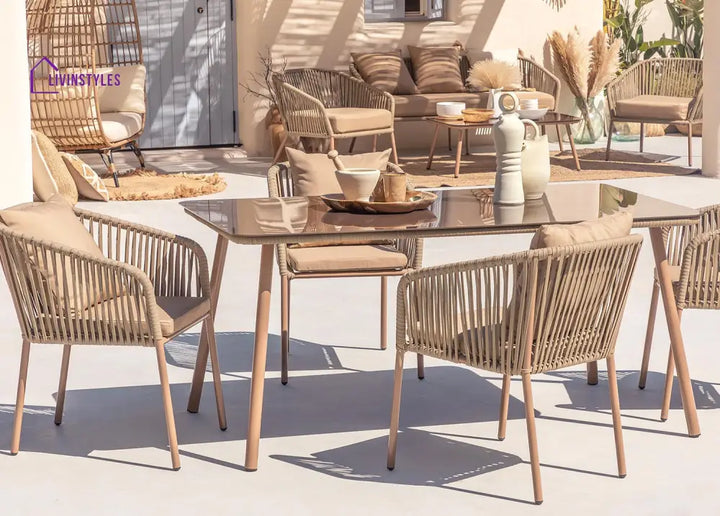 Faustino Outdoor Patio Dining Seating Set 4 Chairs and 1 Table Set Braided & Rope - Coffee Table Sets