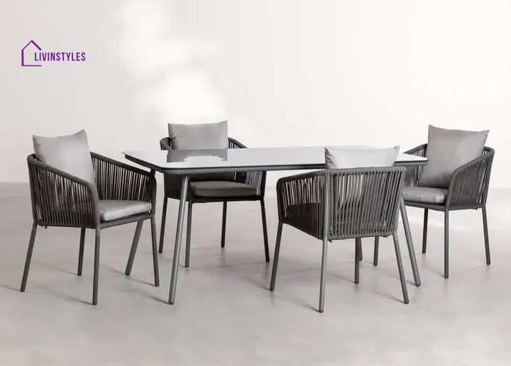 Faustino Outdoor Patio Dining Seating Set 4 Chairs and 1 Table Set Braided & Rope - Grey - Coffee Table Sets