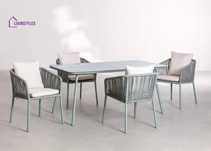 Faustino Outdoor Patio Dining Seating Set 4 Chairs and 1 Table Set Braided & Rope - Light Green - Coffee Table Sets