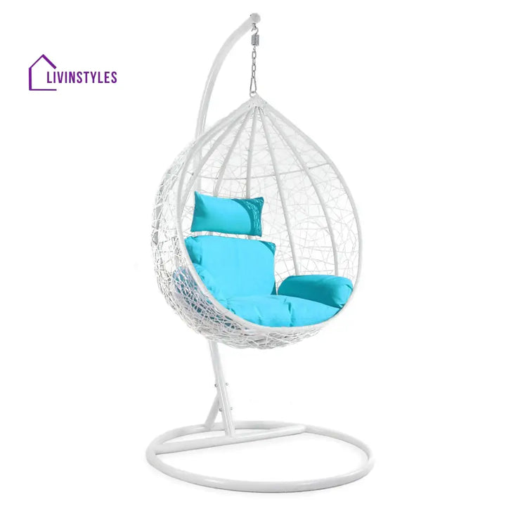 Faustino Single Seater Hanging Swing With Stand For Balcony Garden Swing (White) - Blue - Swings