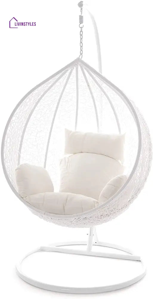Faustino Single Seater Hanging Swing With Stand For Balcony Garden Swing (White) - Off-White - Swings
