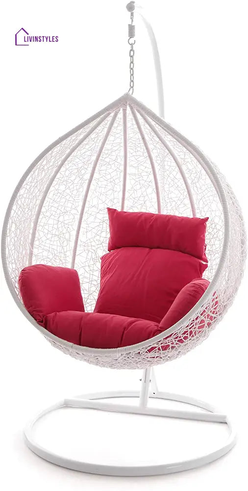 Faustino Single Seater Hanging Swing With Stand For Balcony Garden Swing (White) - Red - Swings