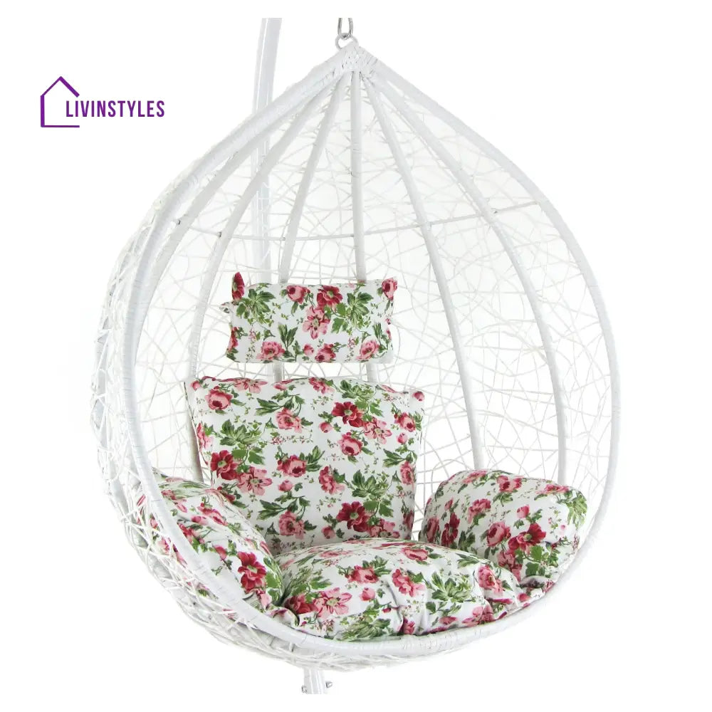 Faustino Single Seater Hanging Swing With Stand For Balcony Garden Swing (White) - Swings