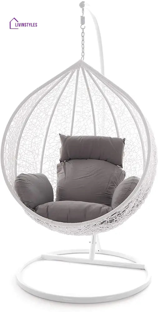 Faustino Single Seater Hanging Swing With Stand For Balcony Garden Swing (White) - Taupe - Swings