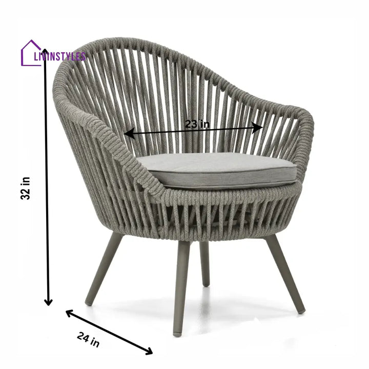 Faux Outdoor Patio Seating Set 2 Chairs and 1 Table Setc(Grey) Braided & Rope - Coffee Table Sets